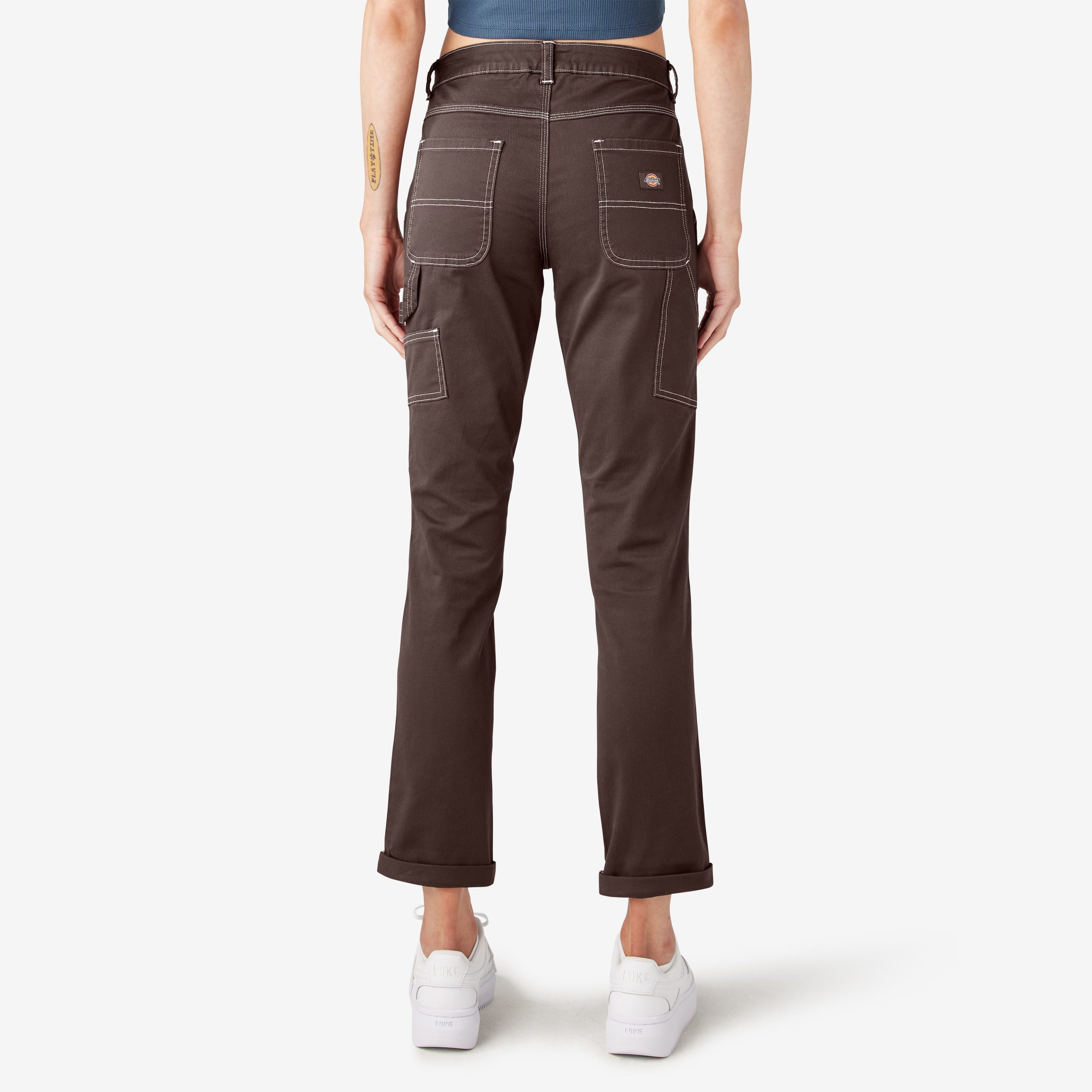 Women's Slim Straight Fit Roll Hem Carpenter Pants - Image 2